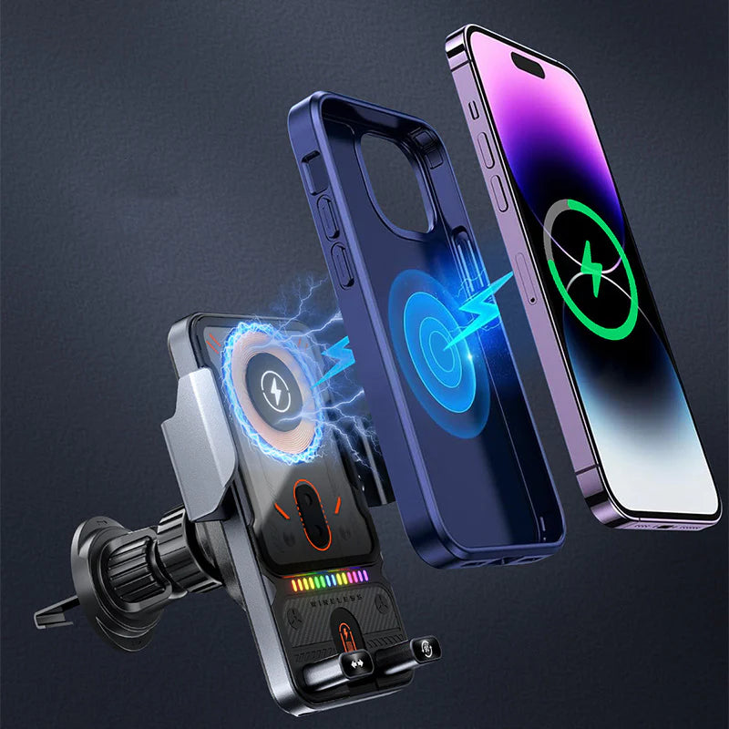 Support de téléphone portable intelligent 2 en 1 et chargeur de voiture sans fil